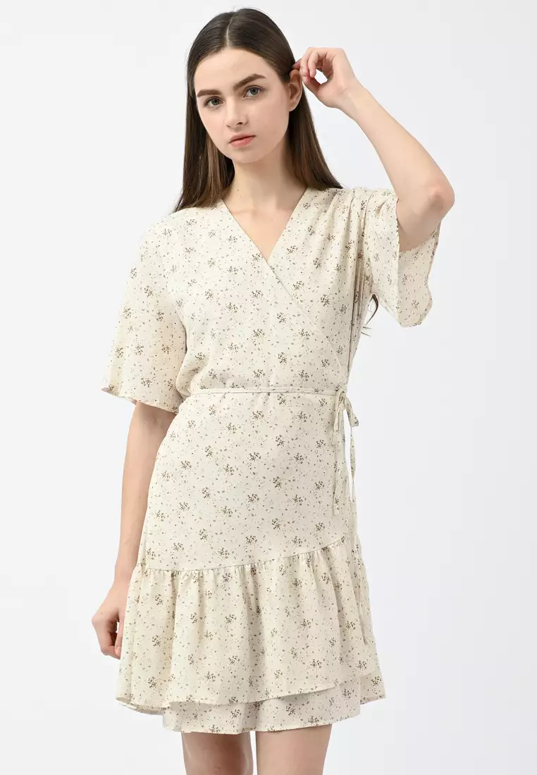 花卉印花裹身连衣裙