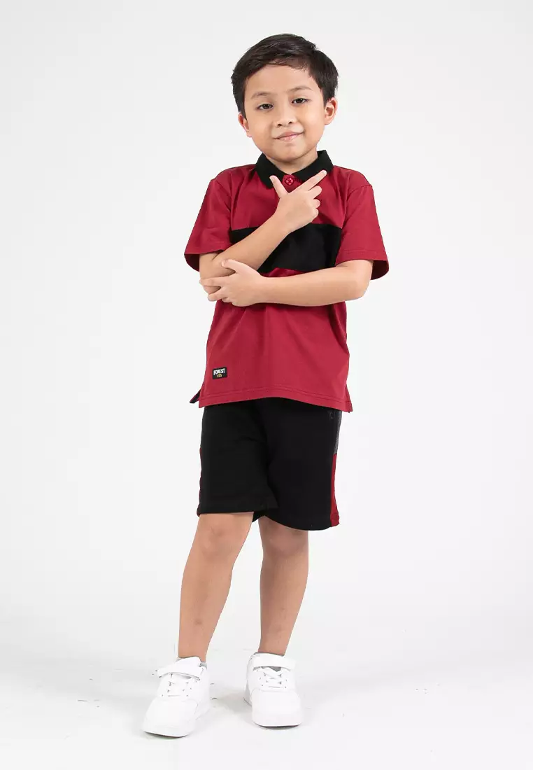 Forest Kids Premium Weight Cotton Stretchable Polo T Shirt Kids | T Shirt Baju Budak Lelaki - FK20259-56Maroon