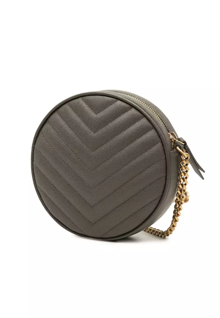 Pre-Loved Saint Laurent Chevron Grain De Poudre Round Vinyle Camera Bag