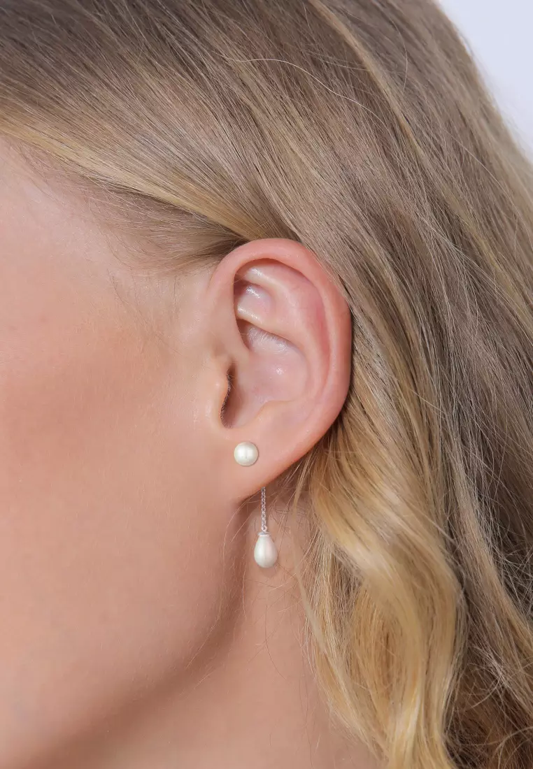 Anting Perhiasan Perak 925 Wanita Earjacket Drop Trend Shell Core Pearls Embellished with Crystal by Swarovski®