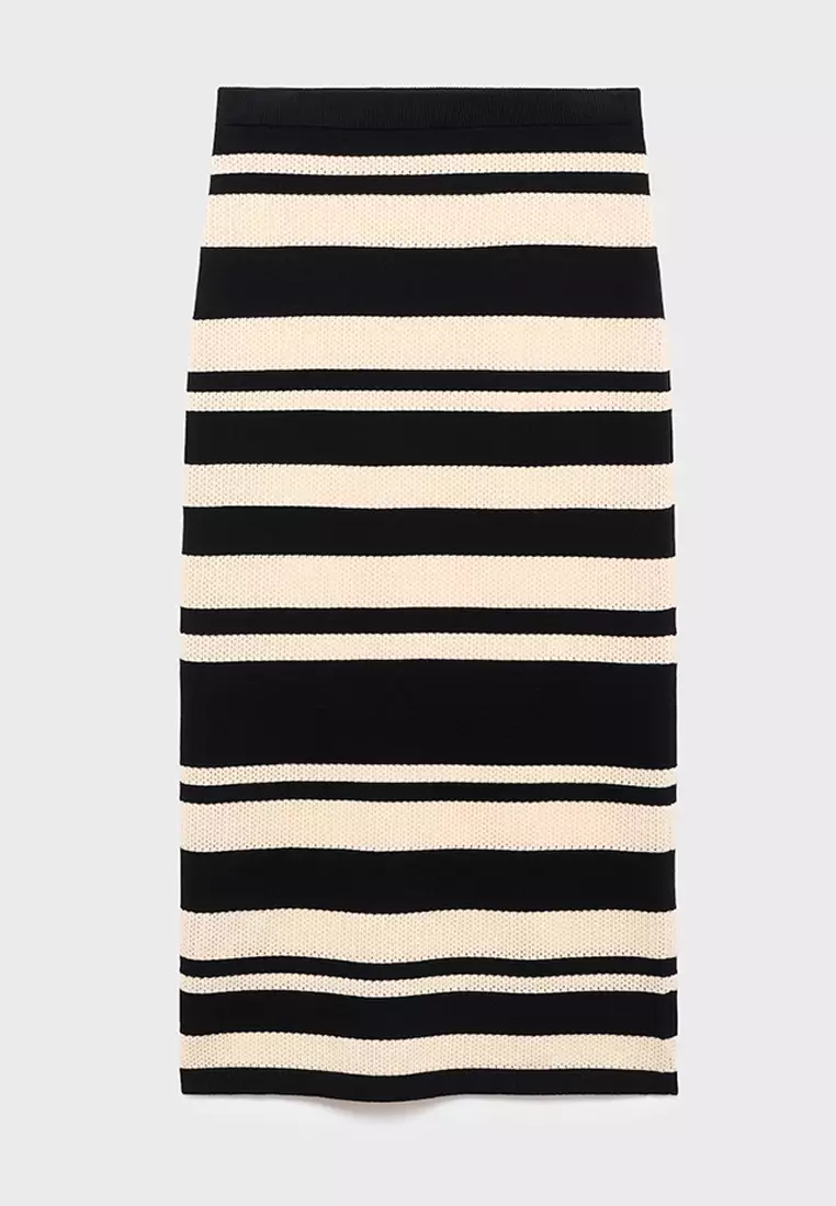 Knitted Midi Skirt with Stripes