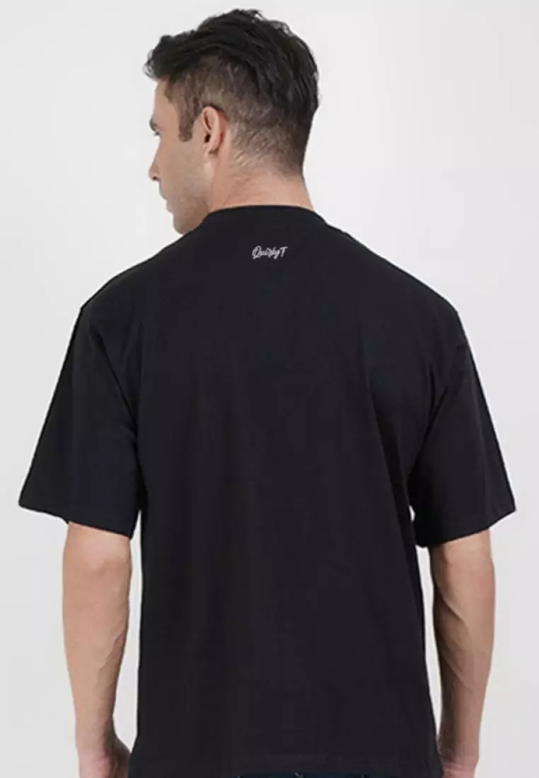 Oversized Headfone Dounut Black Cotton Short Sleeve Relaxed Tee