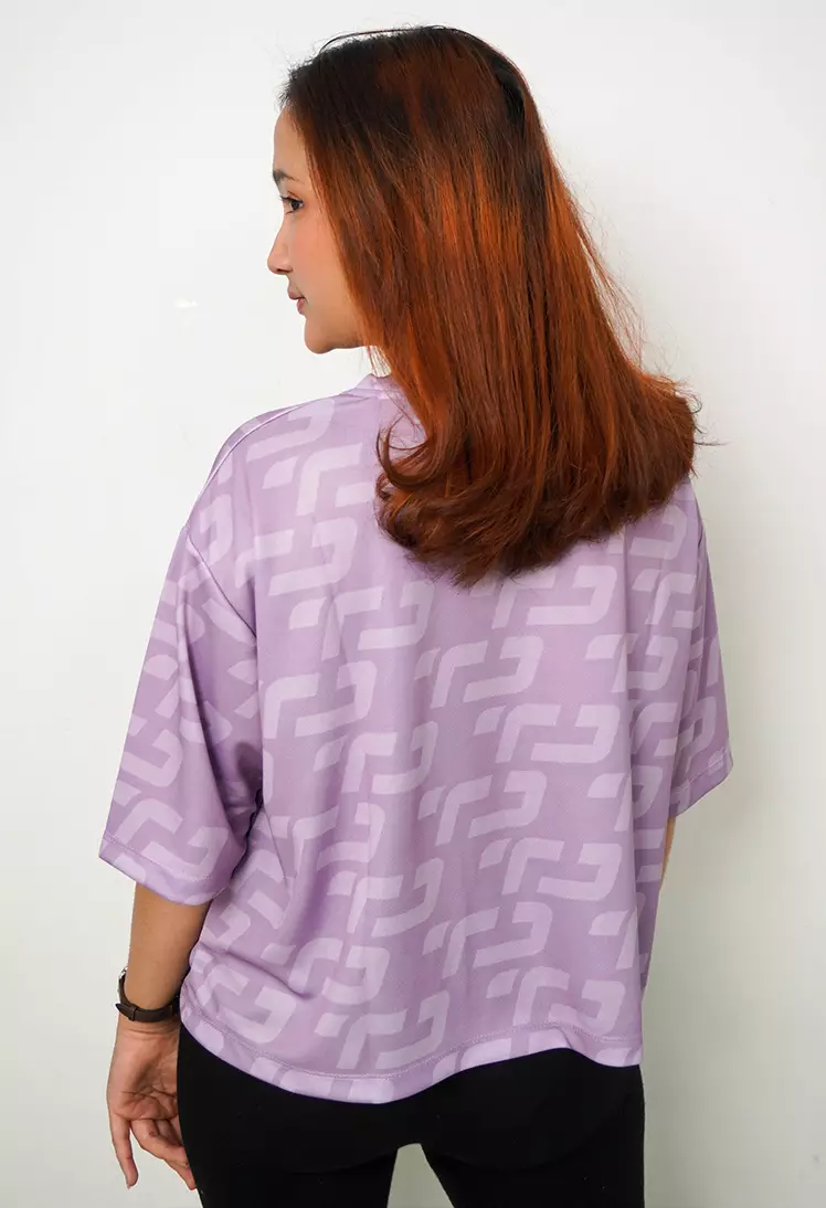 LSB22 baju olahraga wanita lilac crop top oversize fit to xxl big size dry fit korean poundfit