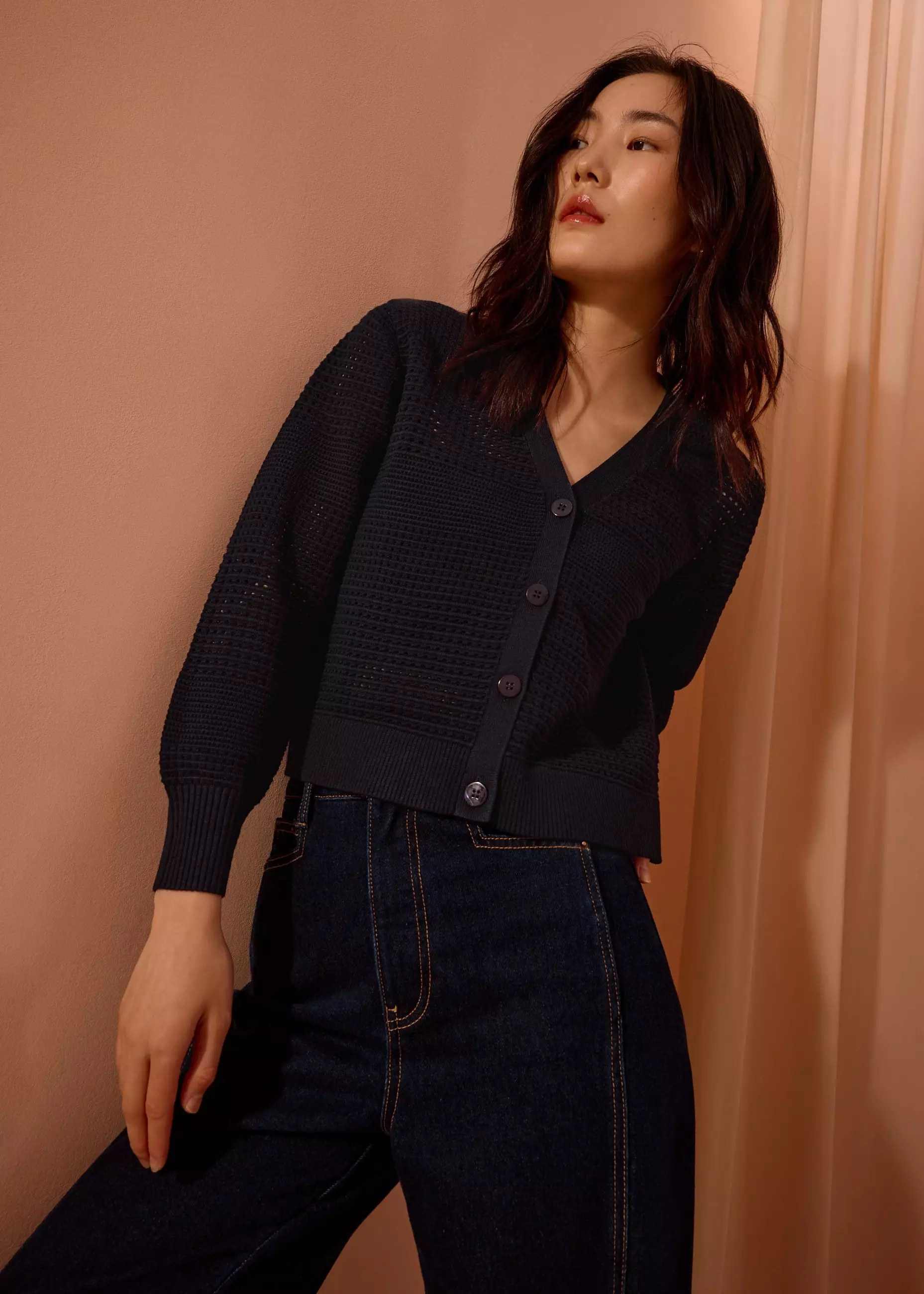 Cardigan Wanita - Relaxed Pointelle Knit Cardigan