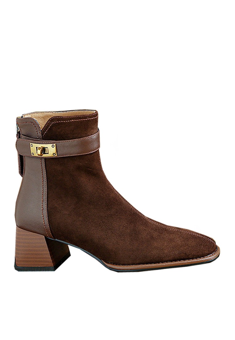 VANSA Fashion Leather Panel Ankle Boots VSW-B7601-7