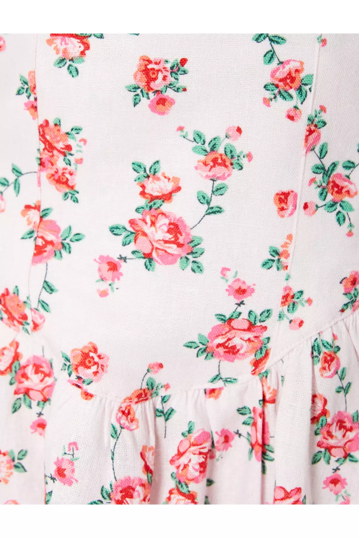 Floral Balloon Sleeve Linen Dress Mini Length Sweetheart Neckline