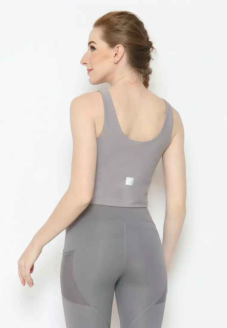 Fitwear - SportBra Croptop Olahraga Wanita EVELYNE [2IN1 PLAIN] - SILVER