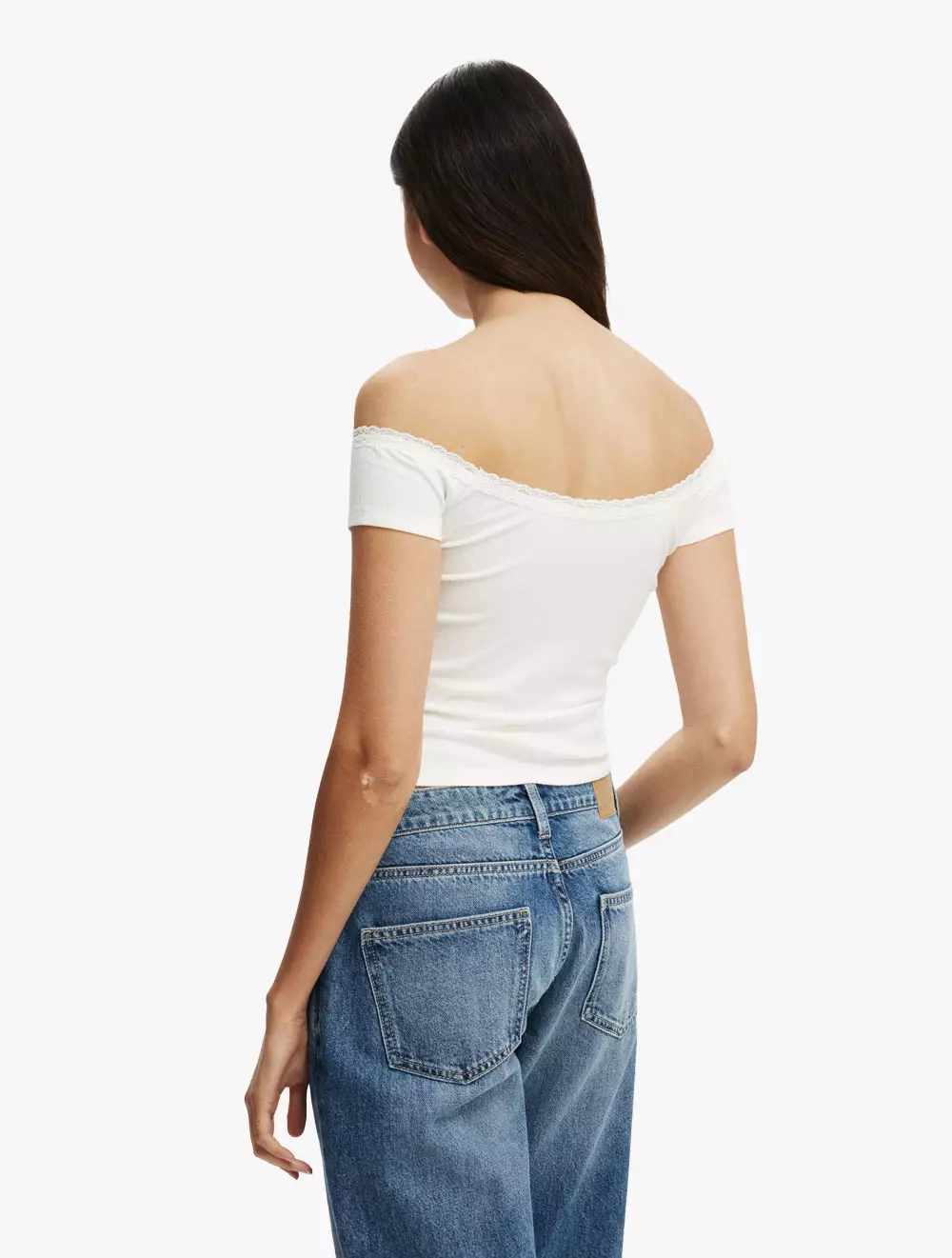 Cotton On -  Pakaian Wanita  - Sasha Lace Trim Off The Shoulder Top - Vintage White