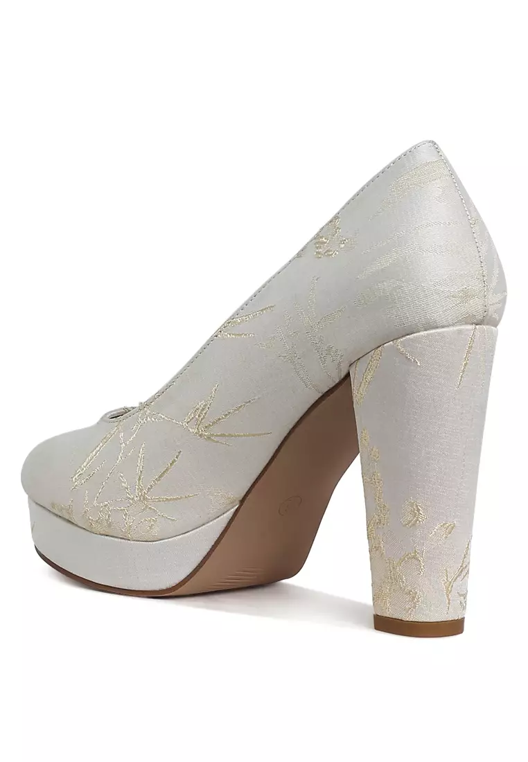 Platform Block Heel Pumps In Beige