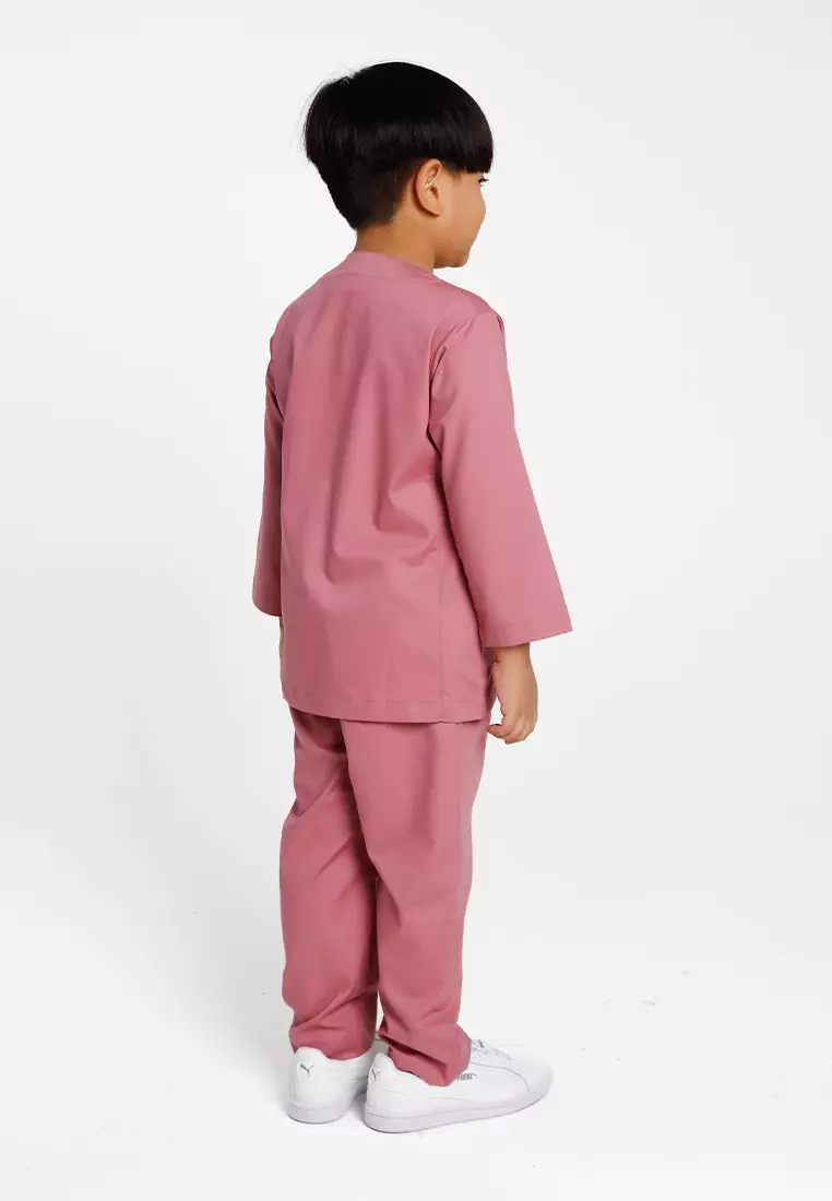 Byford Baju Melayu Raya Baju Johor Teluk Belanga Slim Fit Sedondon Anak Budak - 3925501A-71Pink