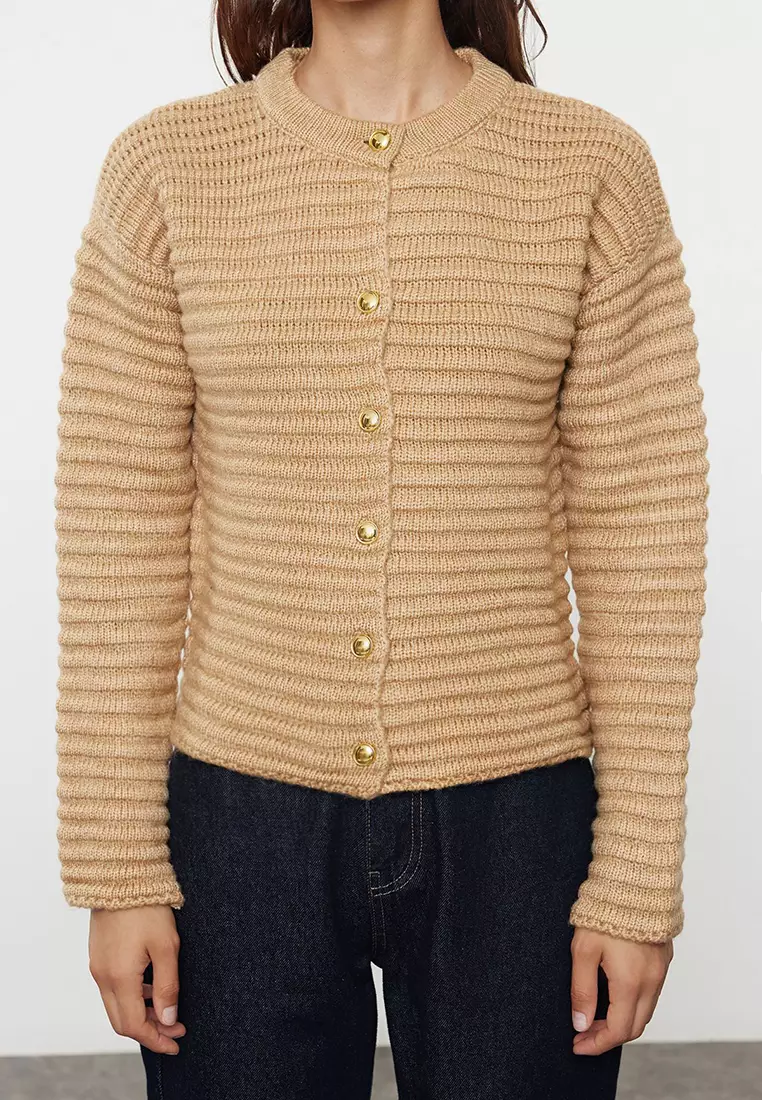 Knitwear Cardigan with Jeweled Button