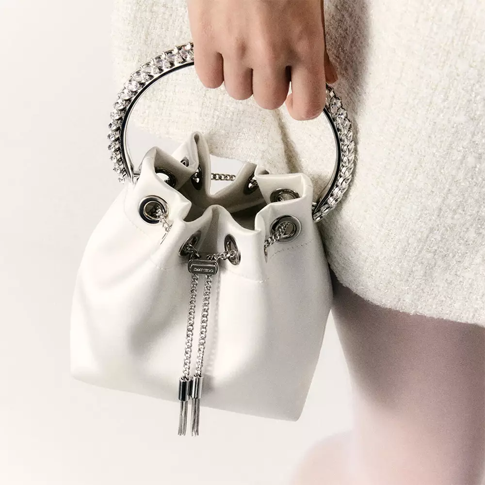 Bon Bon Satin with Crystal Handle Bag Ivory