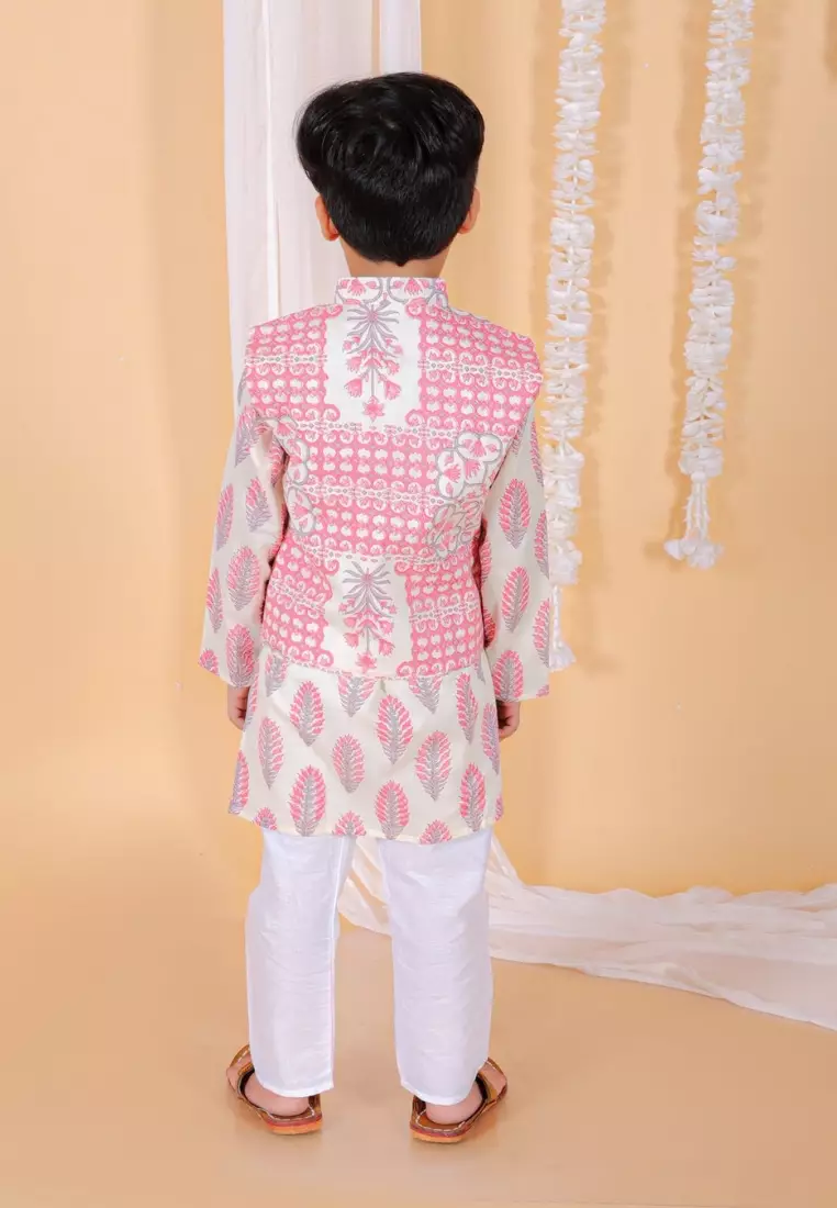 Gulaal Boys Floral Print Jacket And Kurta Pajama Set