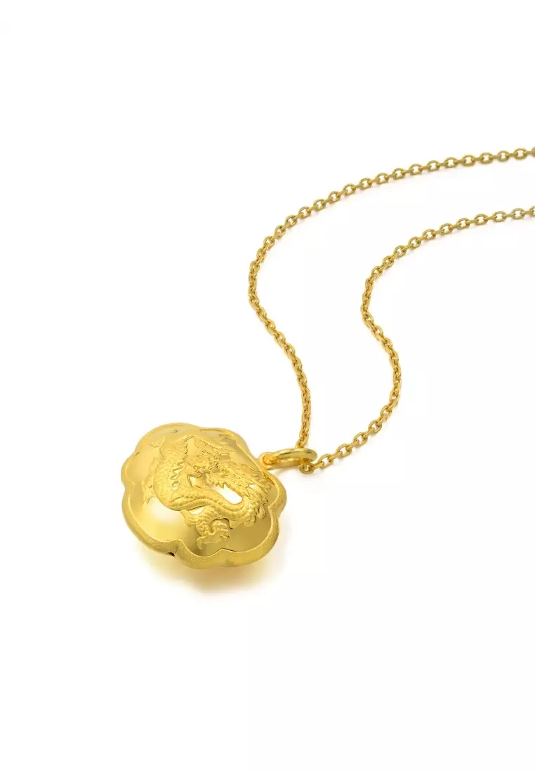 999.9 24K Pure Gold Chinese Gifting Collection Longevity Lock Pendant for Women & Men 82020P Price-by-Weight 3.36g Gold  [Necklace not Included]