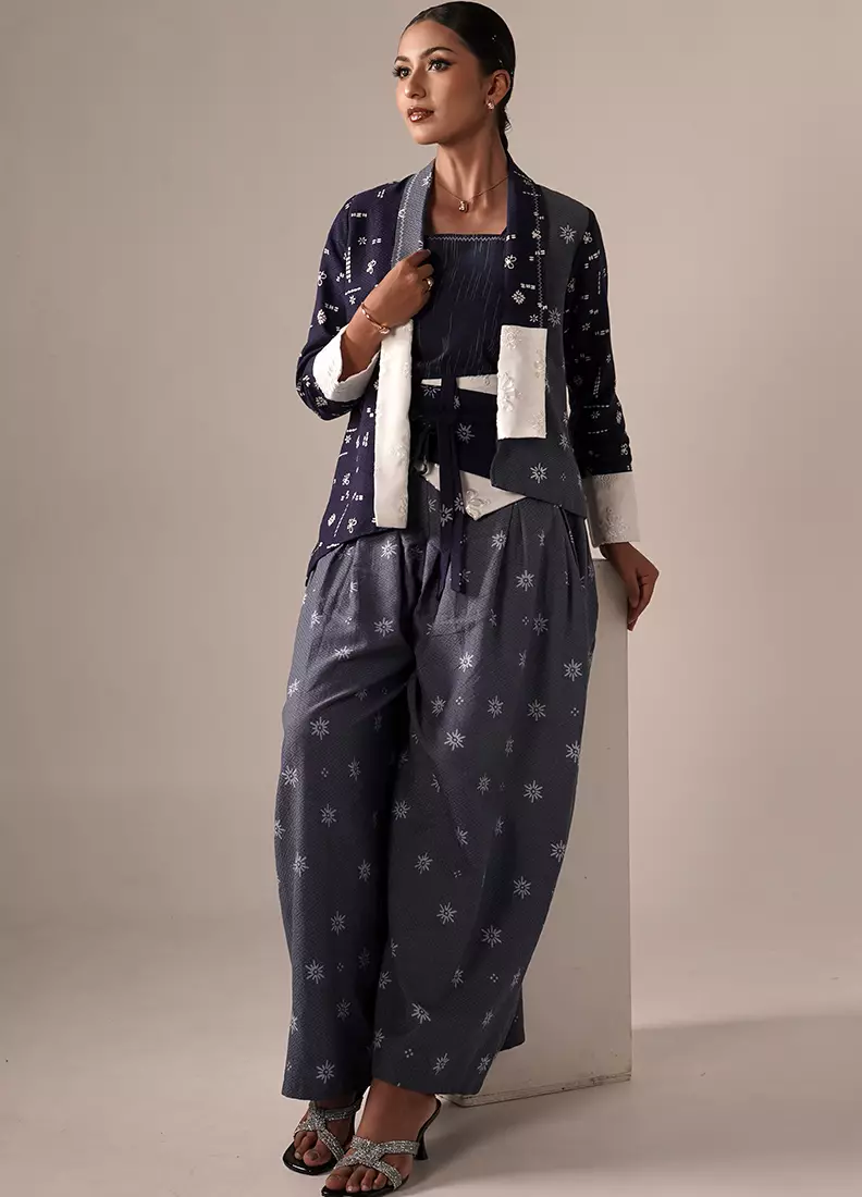 Sleeveless Inner Top Atasan Wanita Batik Lurik Binar Spesial JFW Collection Elea Navy [Tanpa Setelan]