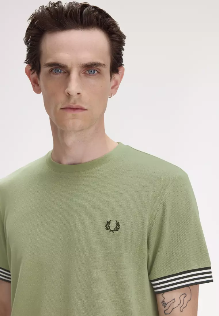 Fred Perry M7707 Striped Cuff T-Shirt (Olive Mint)