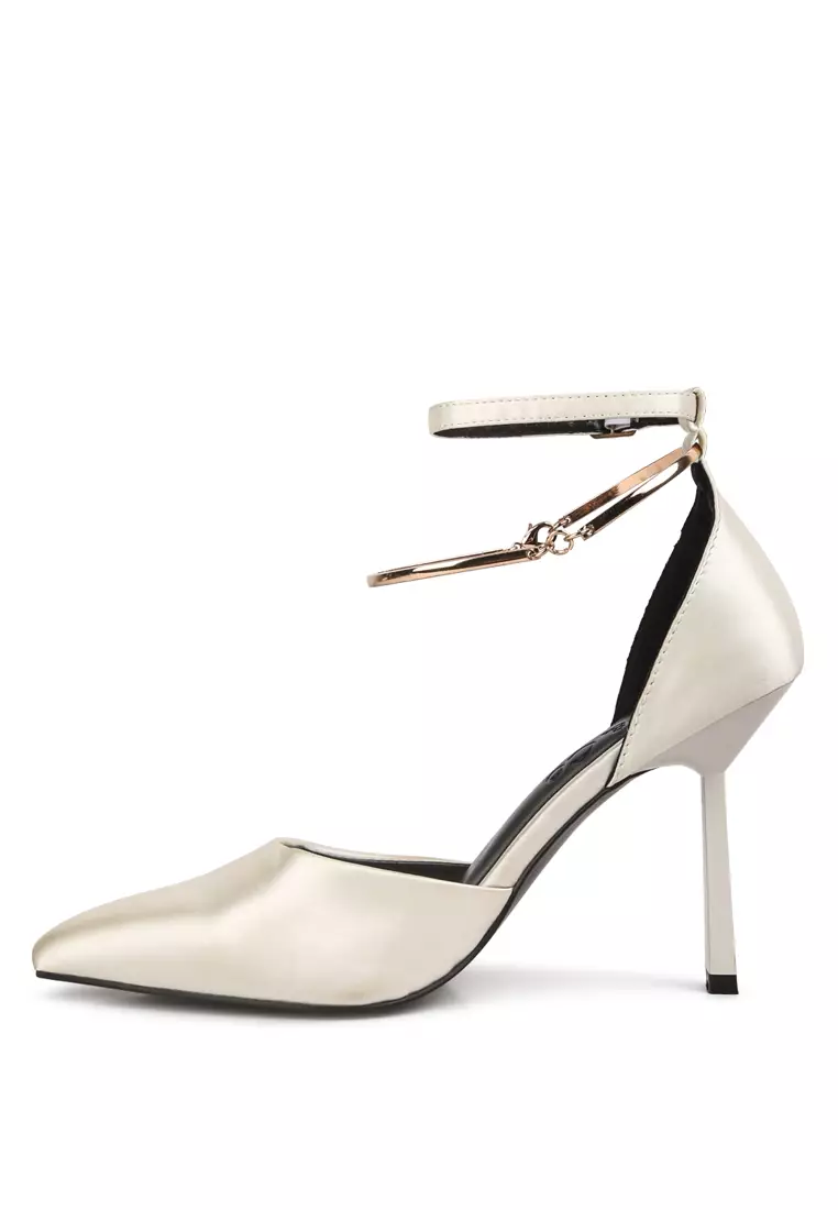 White satin closed toe heels top