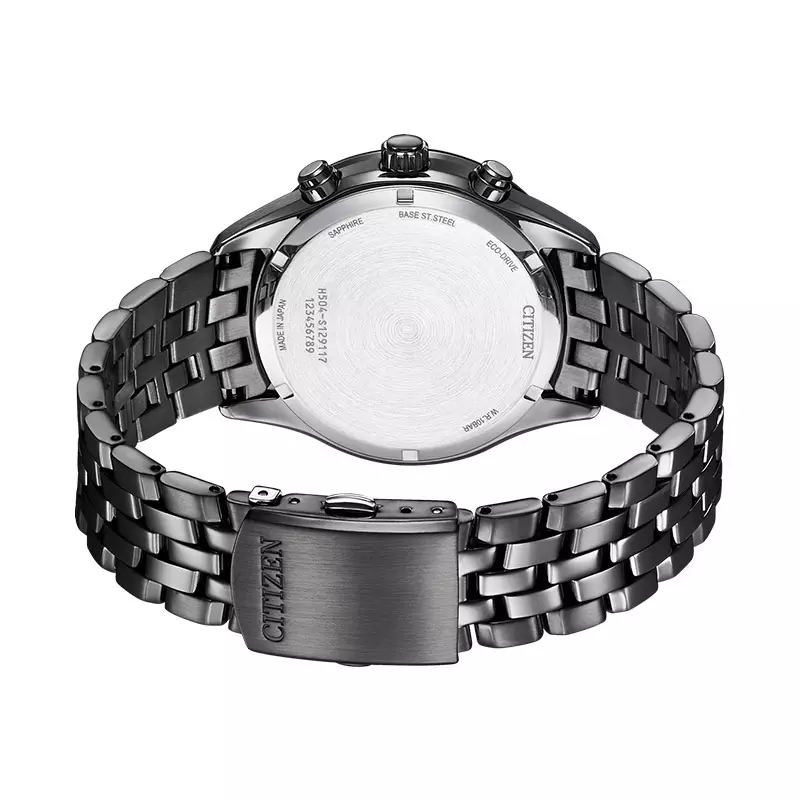 Jam Tangan Pria Citizen Eco-Drive AT2145-86E Chronograph Men Black Dial Black Stainless Steel Strap