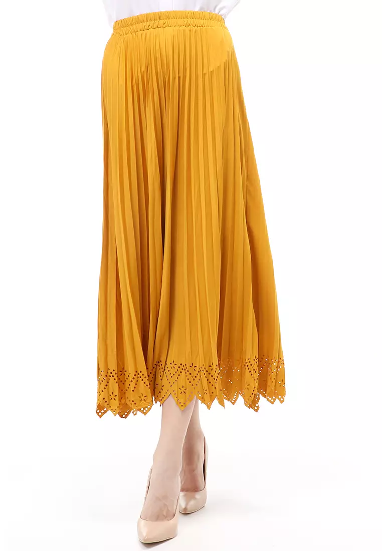 Syafira Rok Plisket Laser Polos Bawahan Wanita Muslimah Premium Quality - Mustard