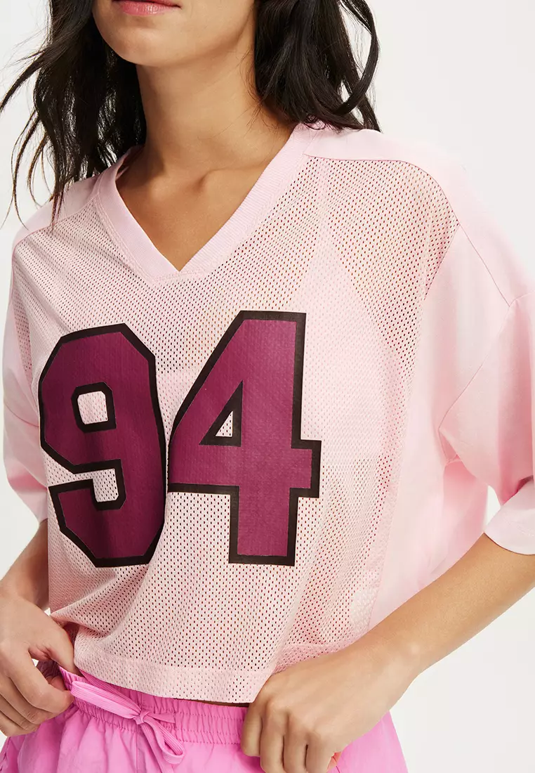 運動網面短版印花上衣