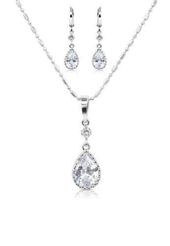 SO SEOUL silver Callista Teardrop Diamond Simulant Hoop Earrings and Necklace Set D19CFACDBA2082GS_1
