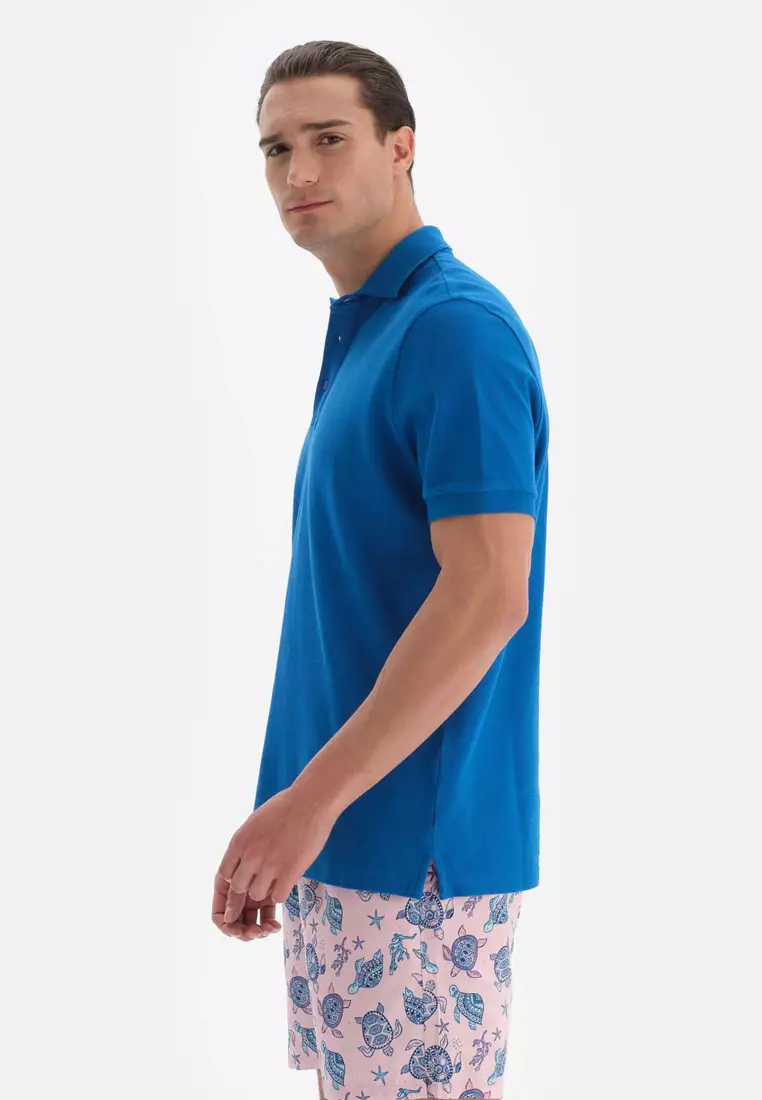 Buy DAGİ Turquoise Tshirts, Polo Neck, Short Sleeve Beachwear for