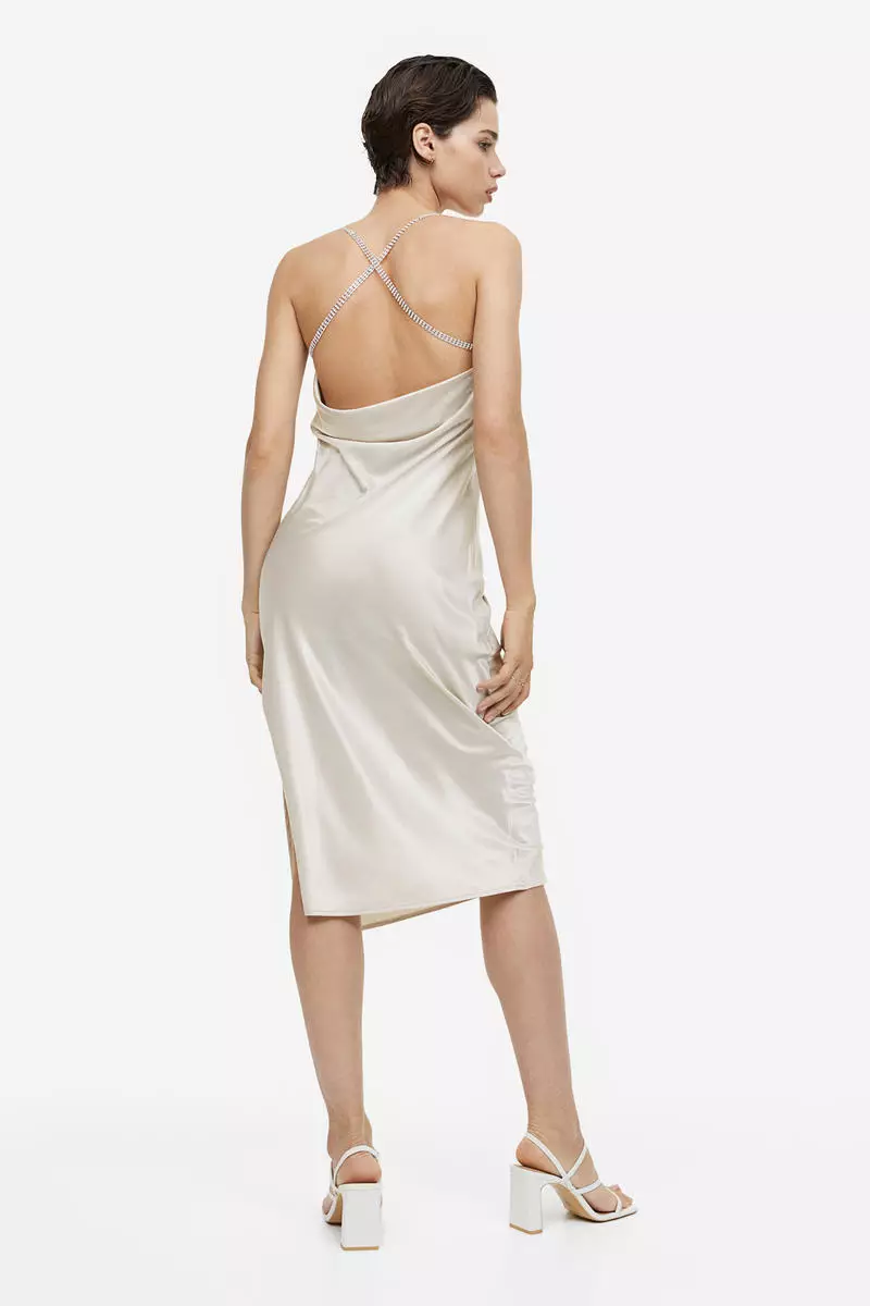 Rhinestone-embellished satin slip dress