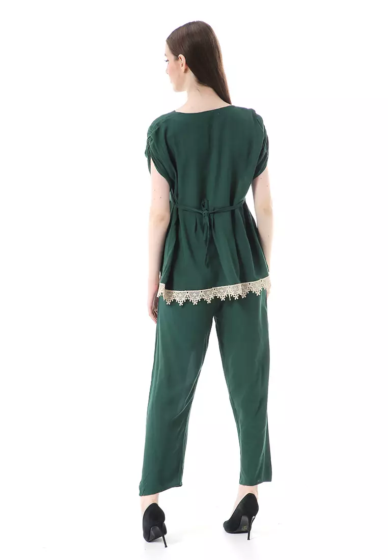 Zemira Piyama One Set Atasan Bawahan Wanita High Quality - Hijau Botol