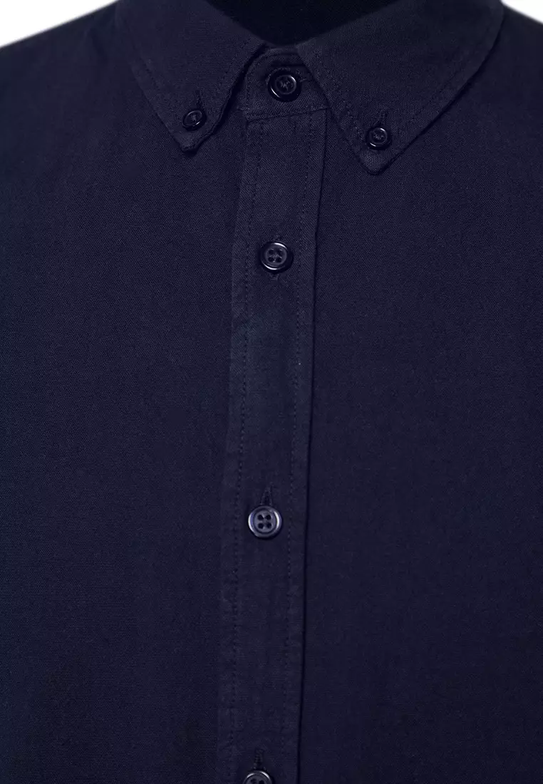 Navy Blue Unisex Regular Fit 100% Cotton Linen Look Shirt TMNSS23GO00099 TMNSS23GO00099