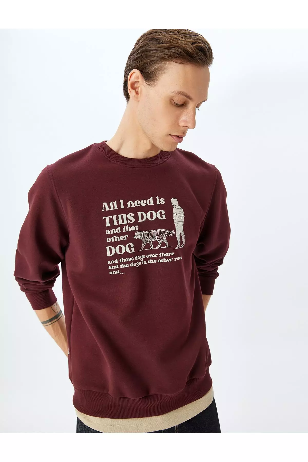 Buy KOTON Crew Neck Raised Cotton Blended Slogan Printed