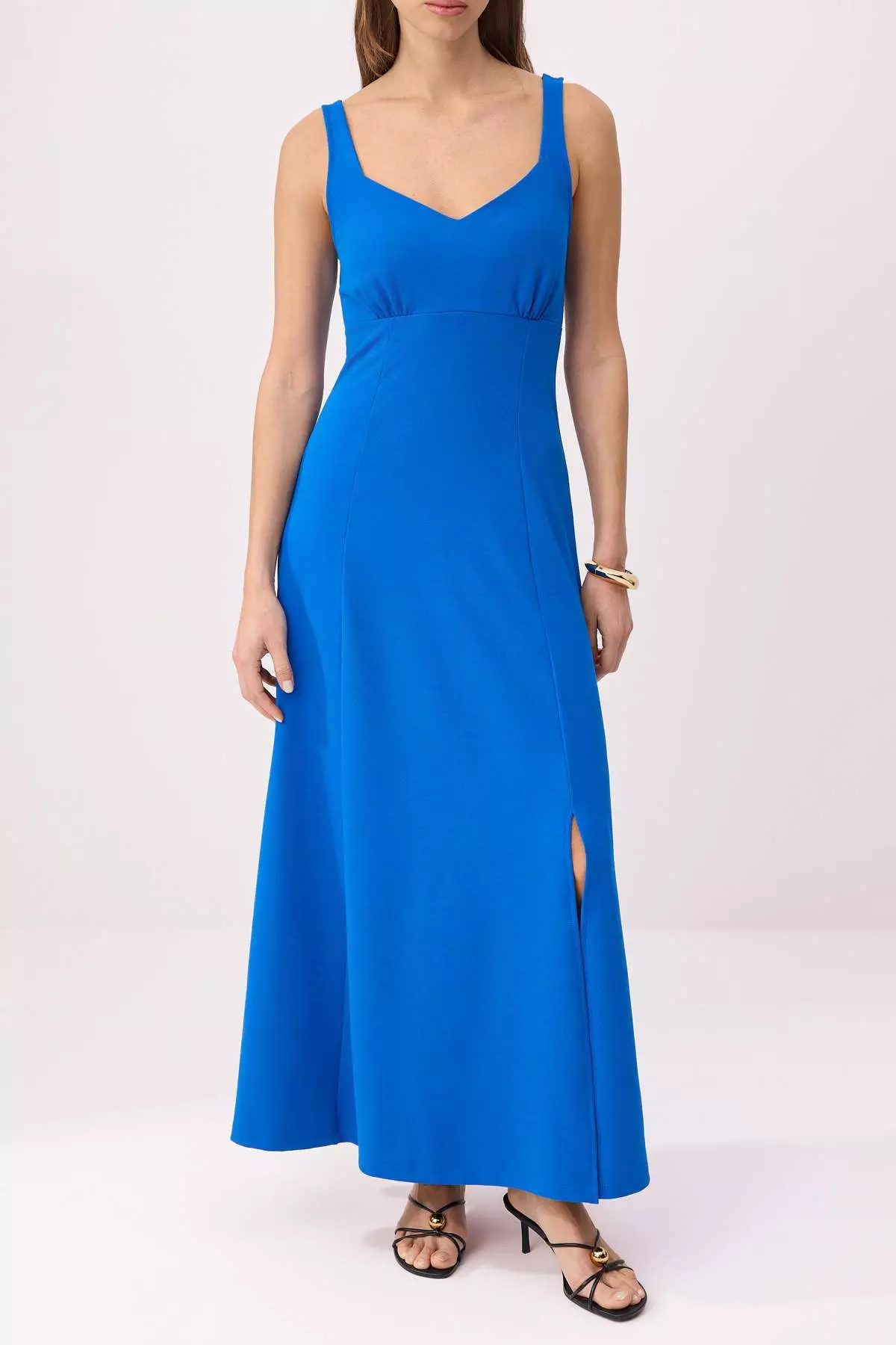 Saks A-Line/A Bell Form Sweetheart Neck Sleeveless Maxi Scuba Crepe Knitted Dress Twoss26El00262