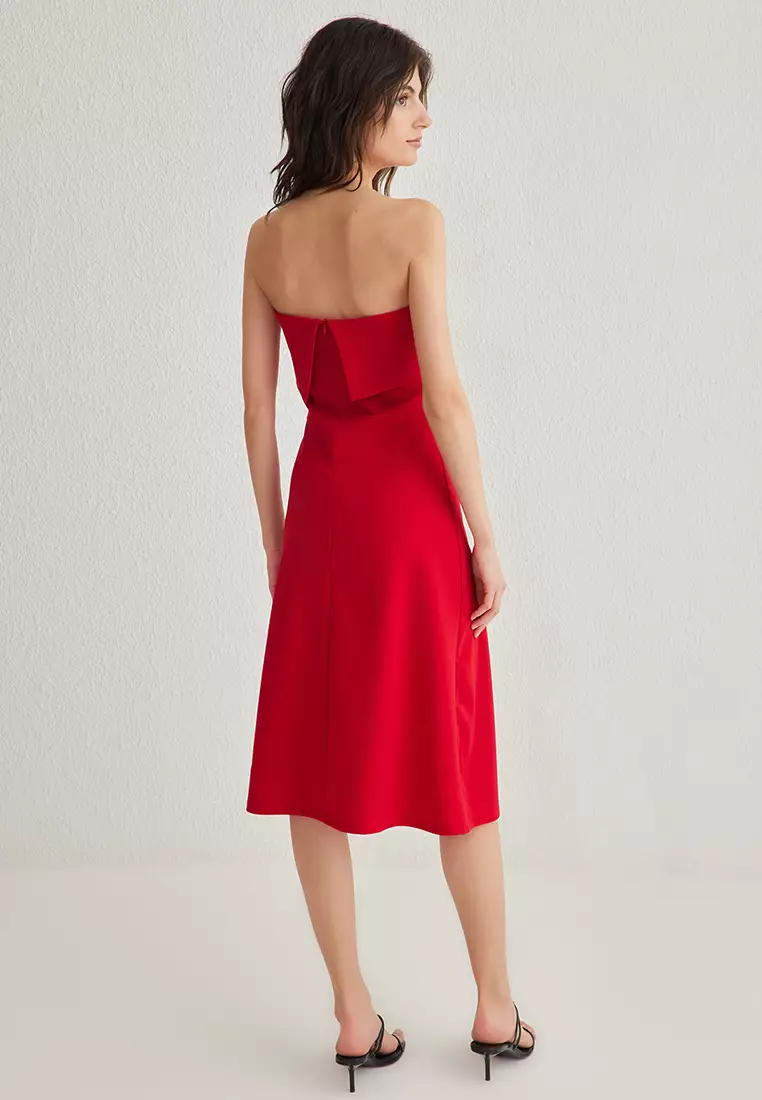 Strapless A-Line Cut Midi Dress