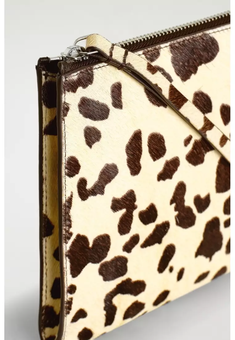 ANIMAL-PRINT PONY HAIR-EFFECT LEATHER POUCH