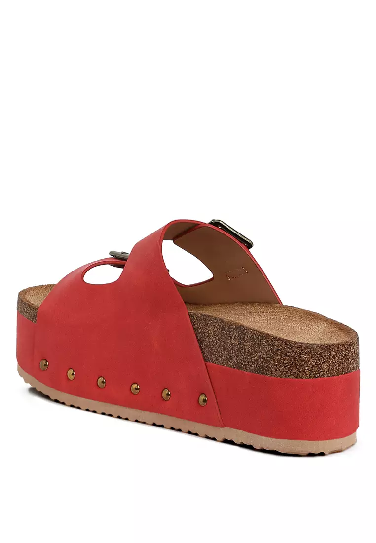 Studded Faux Leather Slip-On In Red