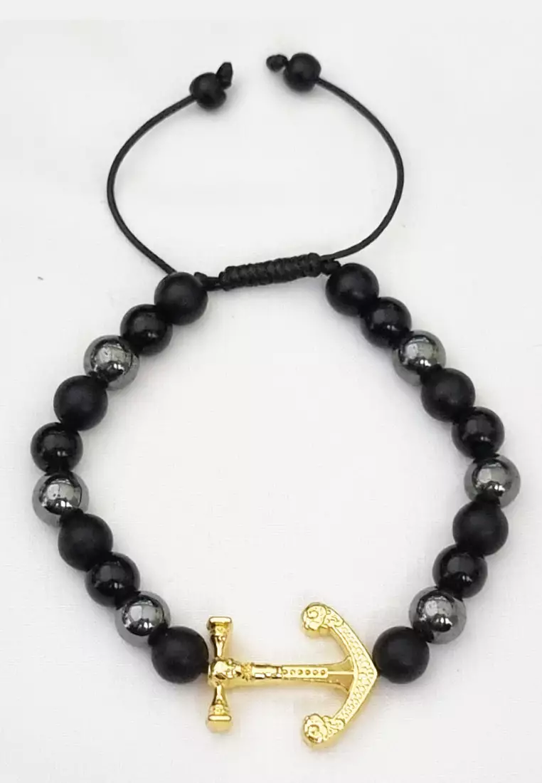 Anchor Multicoloured Beads Macrame Bracelet Gold