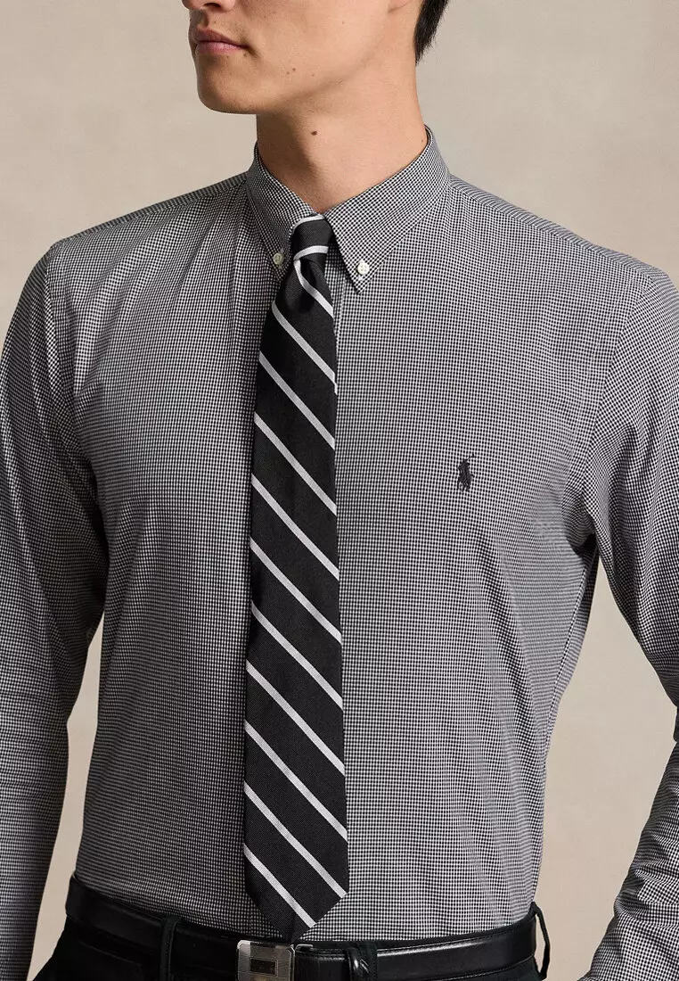 Slim Fit Checked Stretch Poplin Long Sleeve Shirt