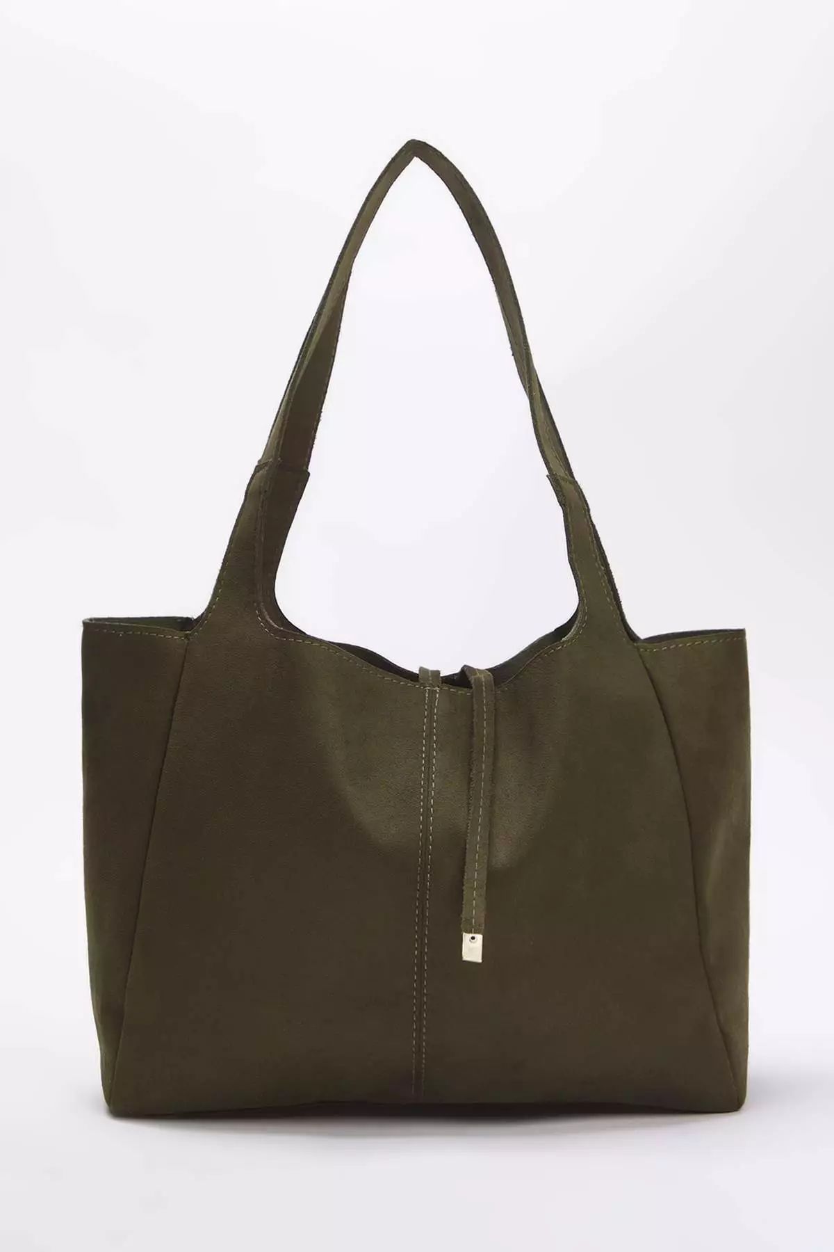 Khaki Suede Tie Detailed Midi Women's Tote Shoulder Bag