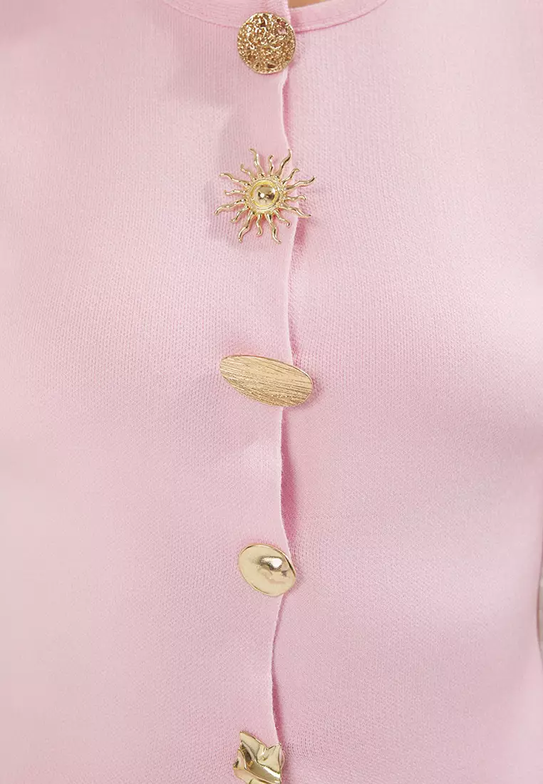 Pink Button Detailed Vest Twoss25Ye00043