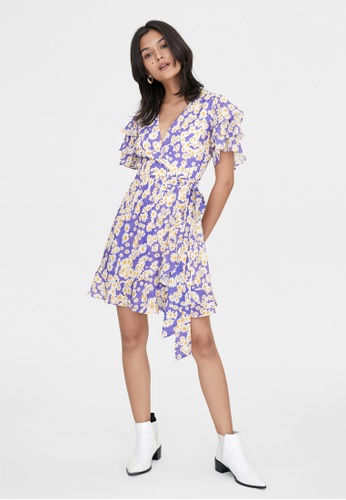 Download Buy Pomelo Layered Butterfly Sleeves Wrap Dress Purple Online Zalora Malaysia