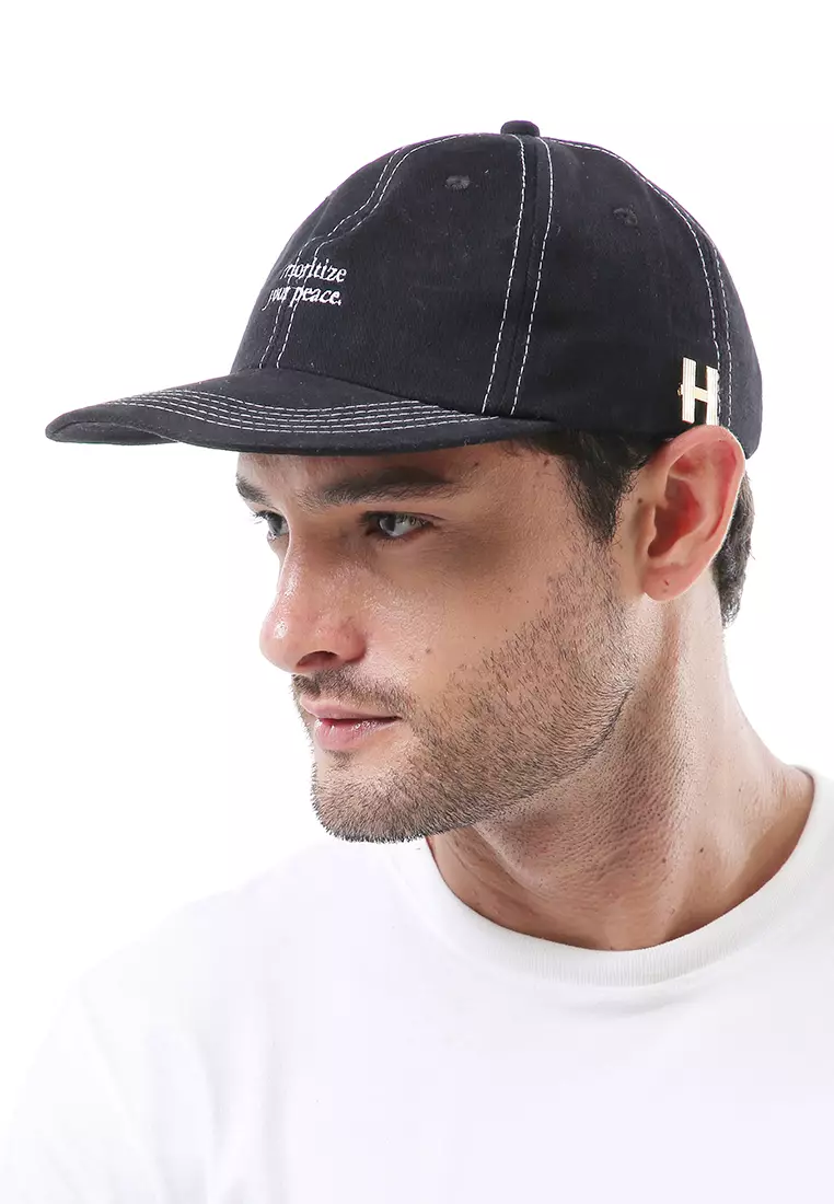Drsh Aksesoris Fashion Topi Baseball Caps Unisex Desain Bordir Prioritize Material Rafel Denim ORIGINAL - Black