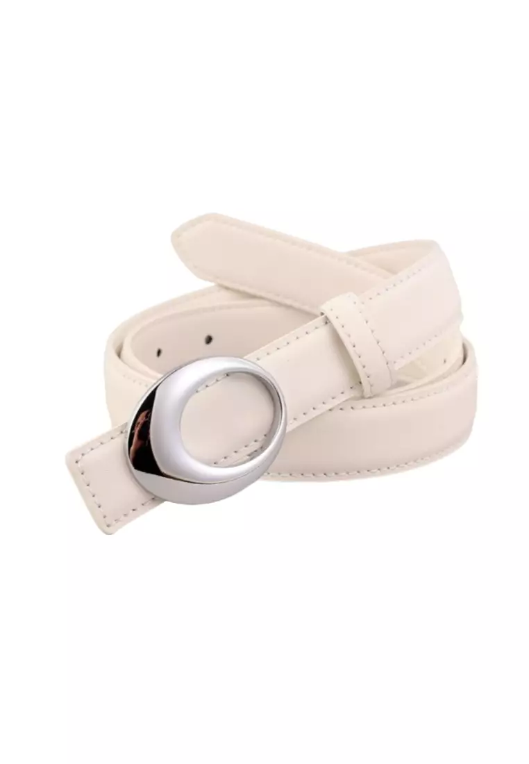 Genuine leather belt for women with vintage gold arc buckle decoration