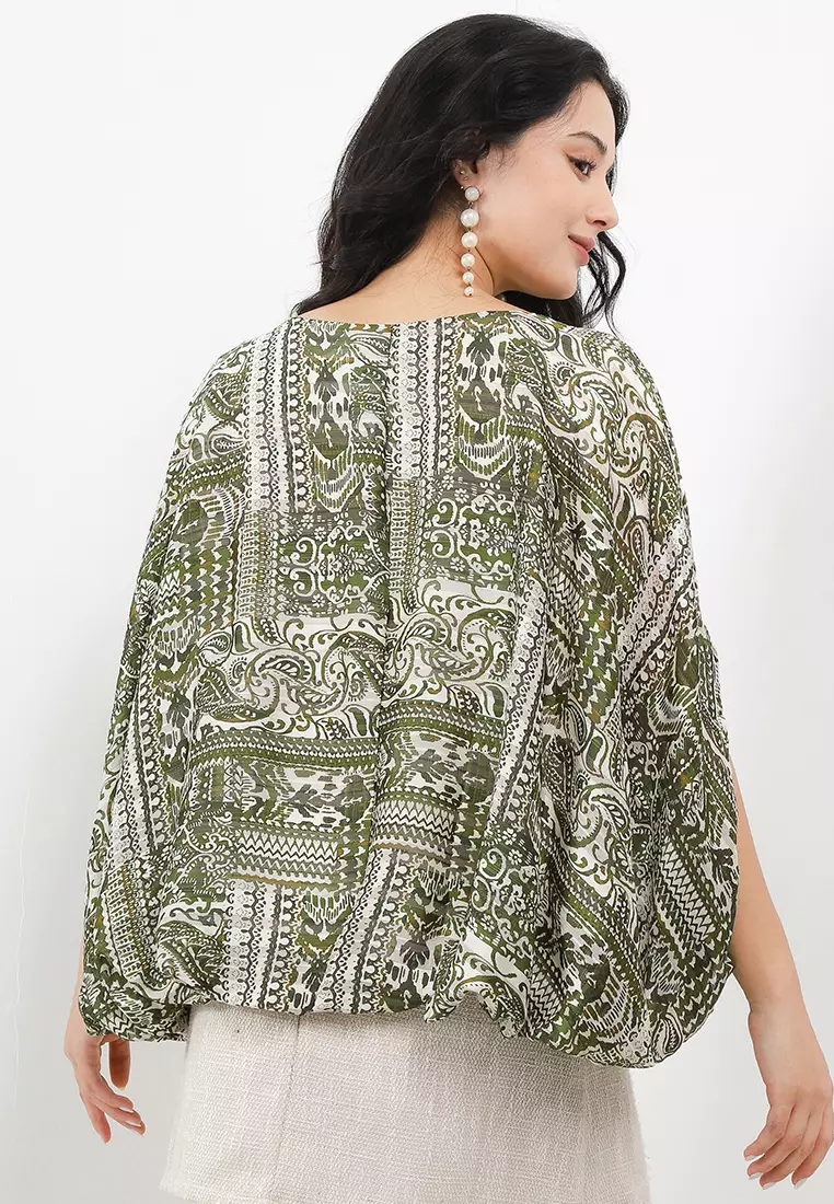 Gold Stripes Paisley Print Bubble Blouse