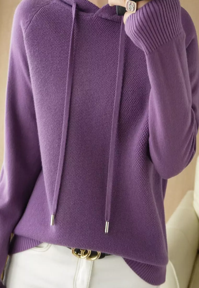 VANSASolid Color Hooded Knitted Sweater VCW-Kw-05232