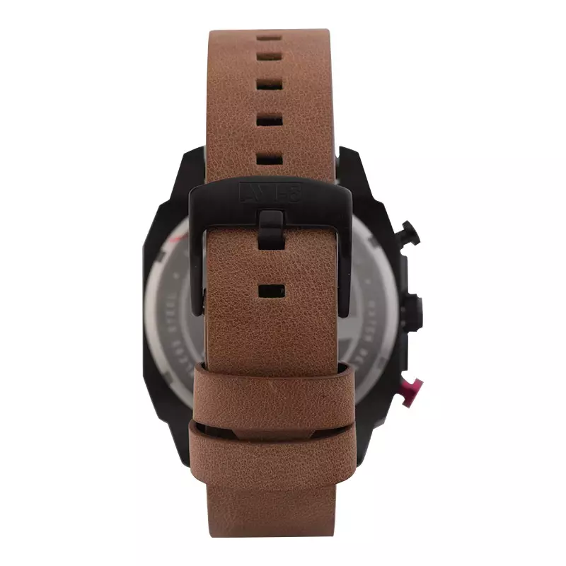 Jam Tangan Pria AVI-8 Hawker Hunter AV-4052-02 Retrograde Chronograph Black Dial Brown Leather Strap