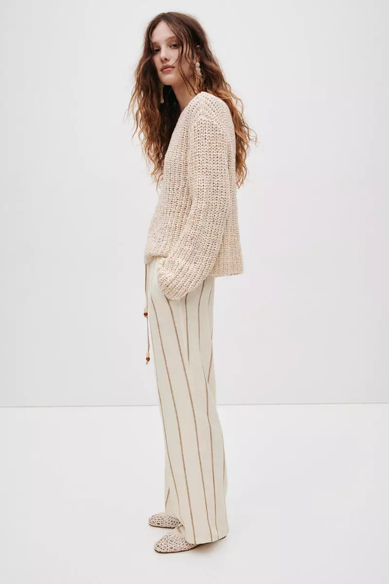 Linen-blend drawstring trousers