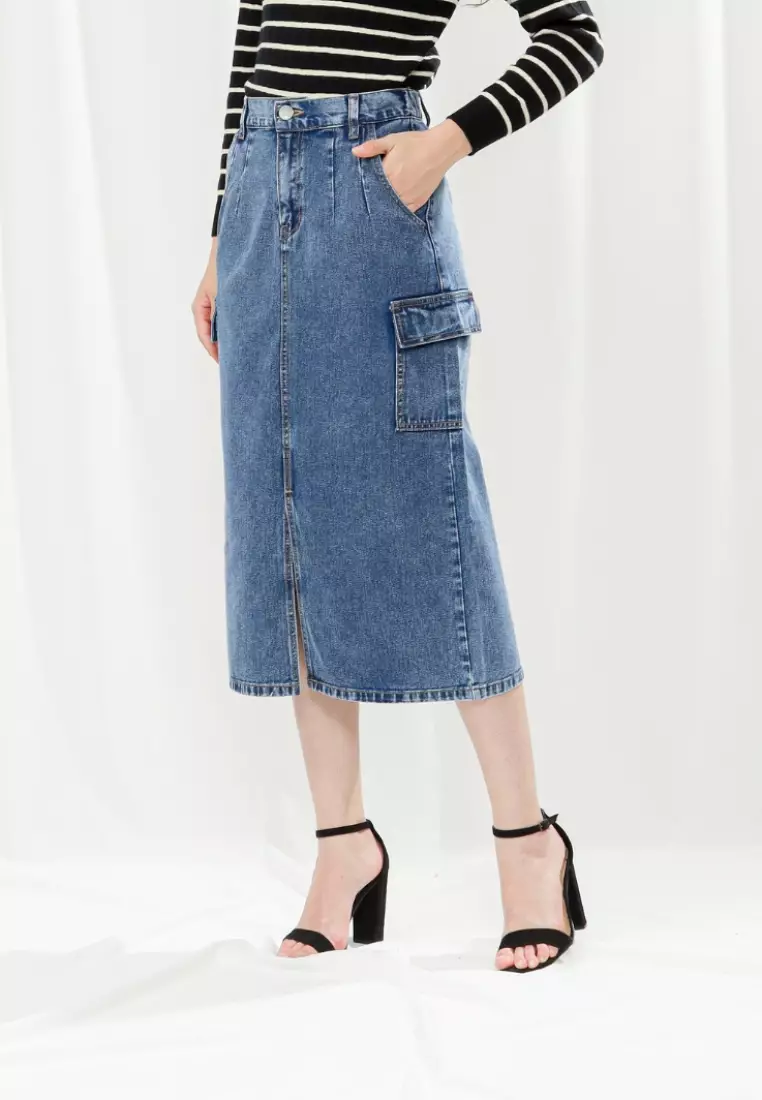 Anya Midi Skirt Cargo in Blue