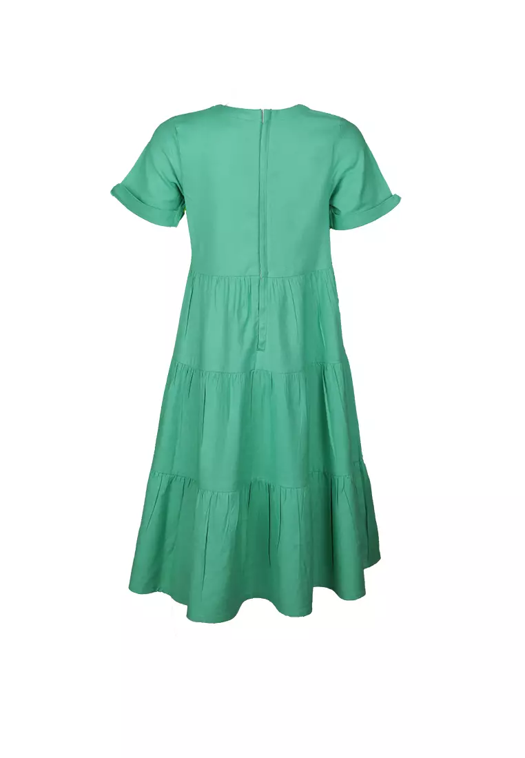 Pito Dito Girl Taraza Dress Anak Perempuan Motif Polos Warna Hijau