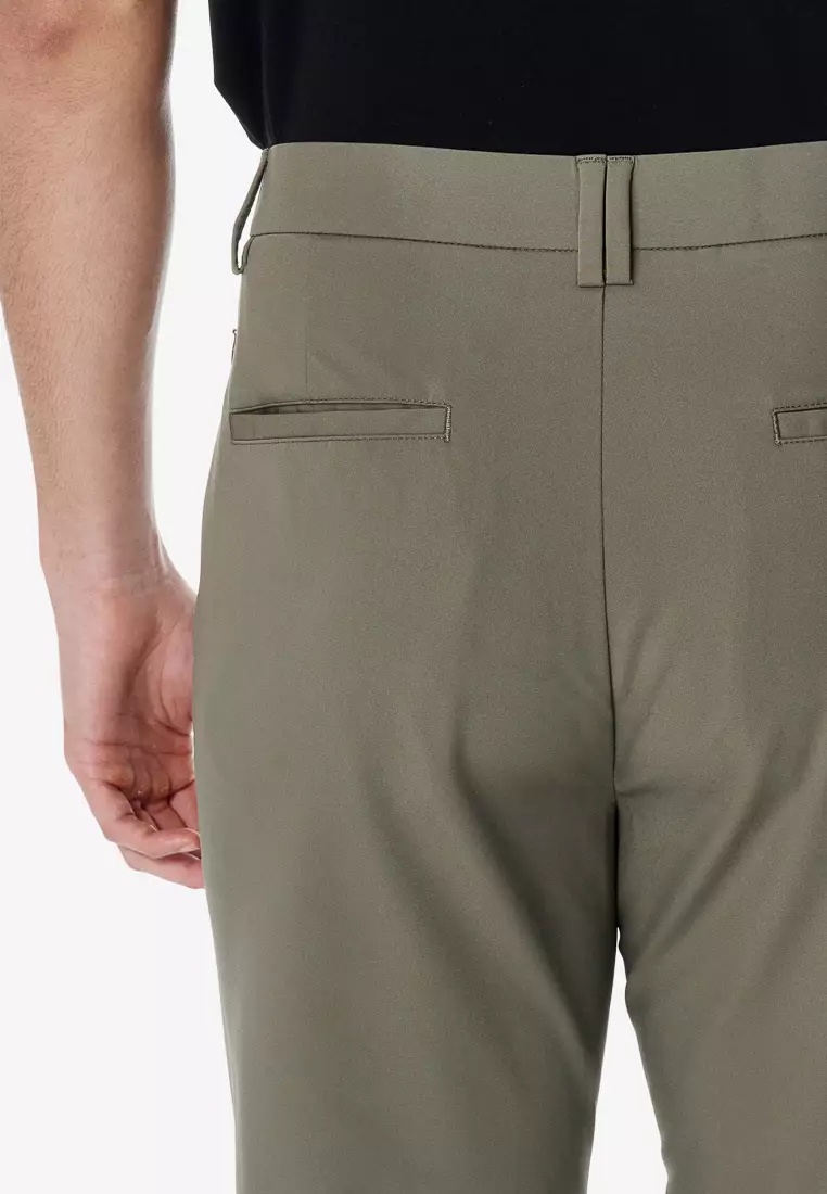 Khaki Green Slim Fit High Stretch Trousers