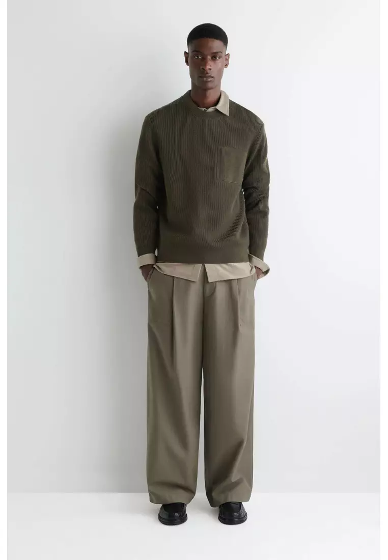 POCKET-DETAIL WOOL CREW-NECK JUMPER