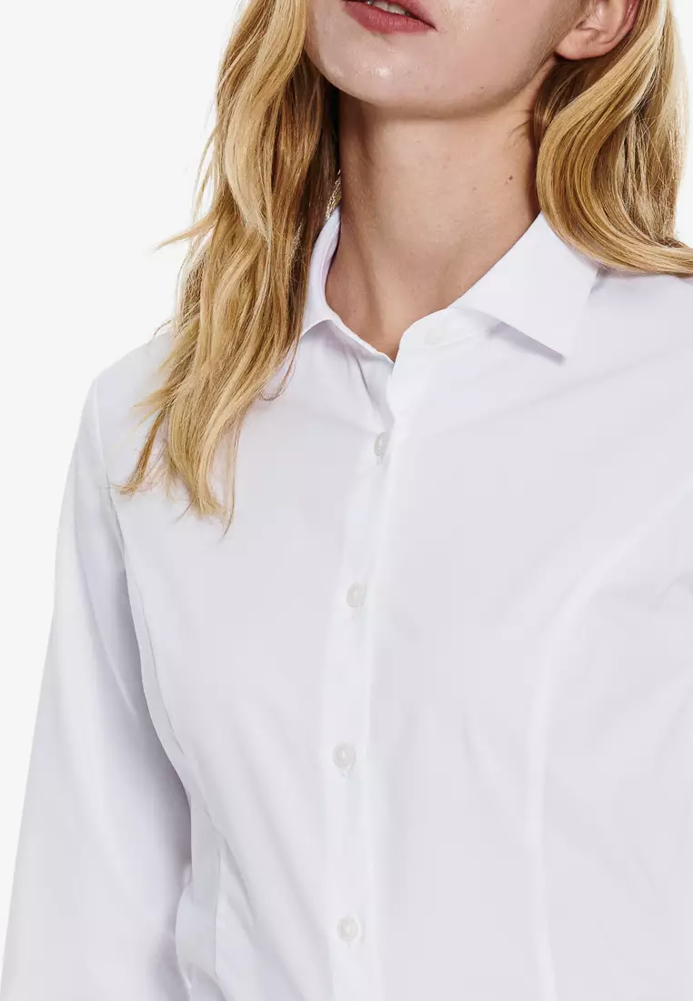 白色尖領修身版長袖襯衫